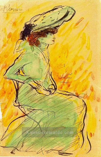 Femme en robe verte assise 1901 Kubismus Ölgemälde